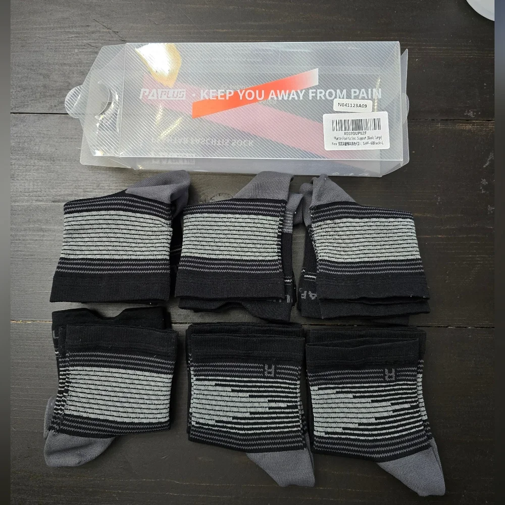 PA Plus Plantar Fascitis Socks Pack Of 6  Size LARGE Black Unisex NEW & USED